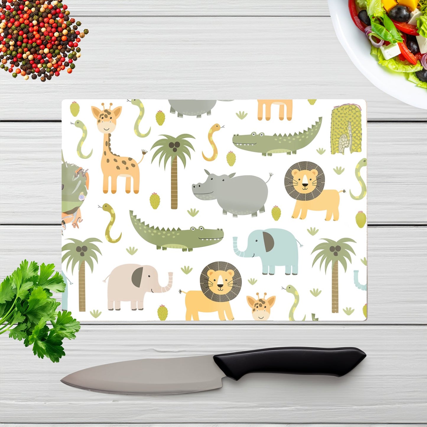 Cute Safari Animals Glass Chopping Board