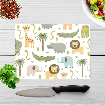Cute Safari Animals Glass Chopping Board