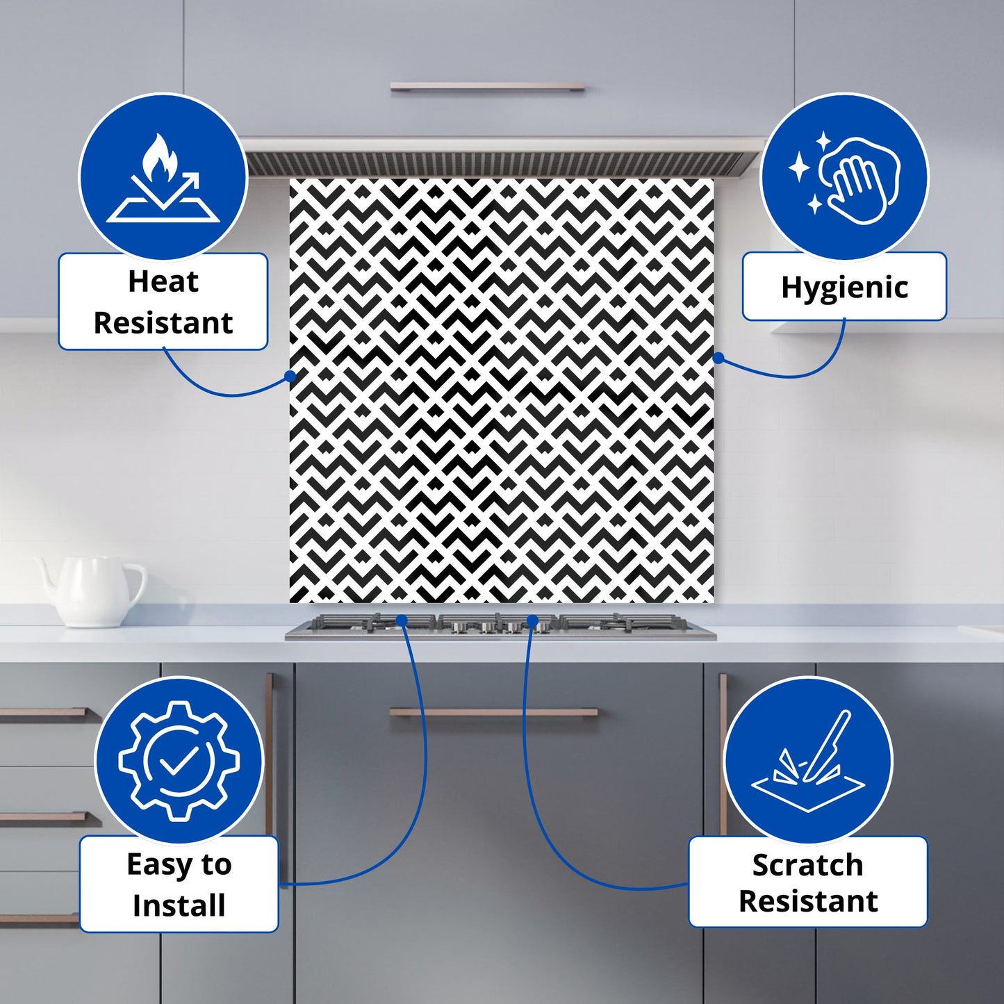 Black And White Abstract Pattern Kitchen Splashback