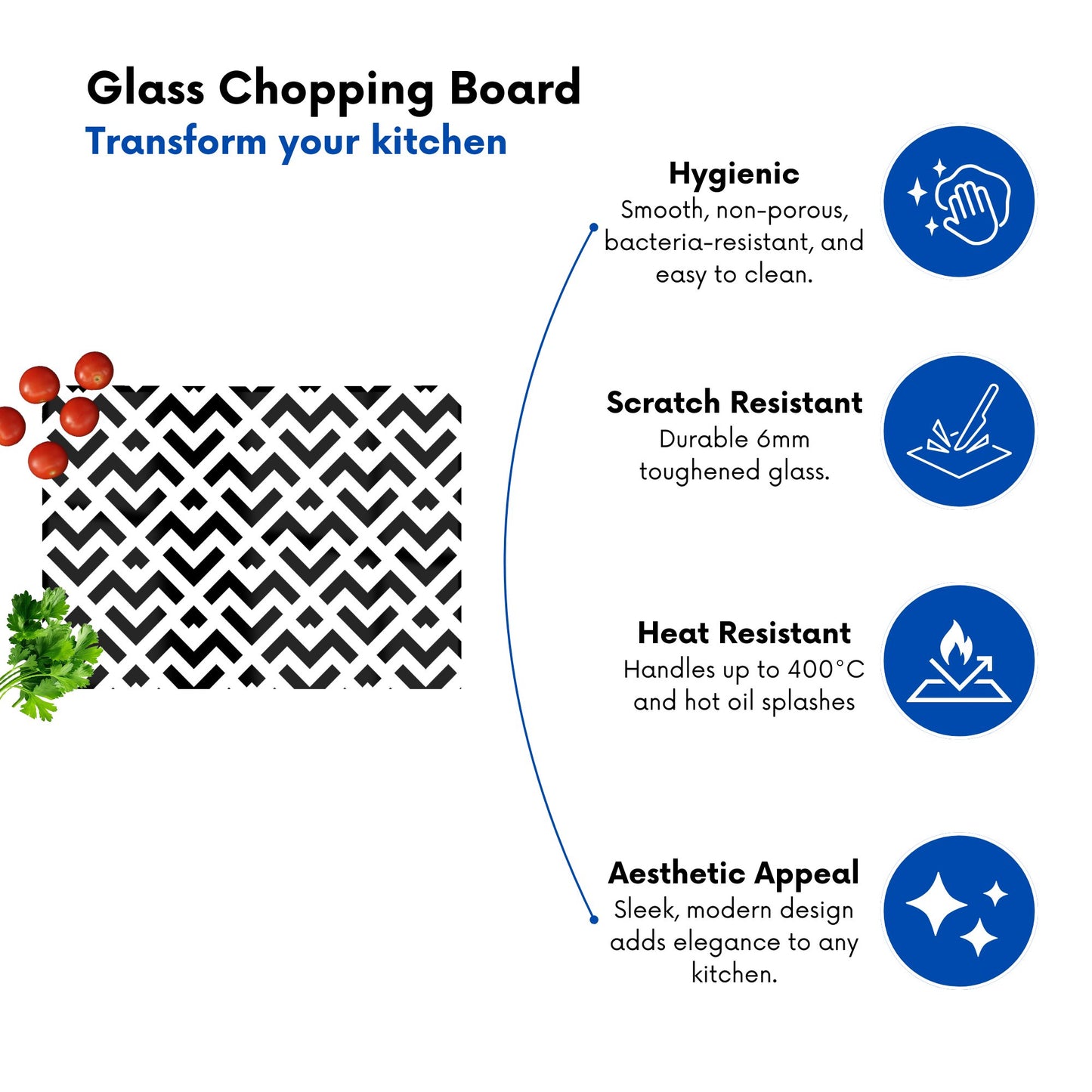 Black And White Abstract Pattern Glass Chopping Board
