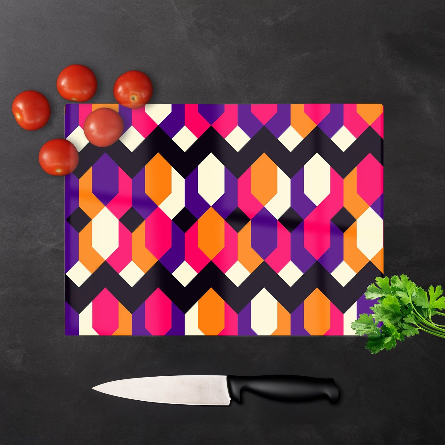 Coloured Abstract Pattern Glass Chopping Board