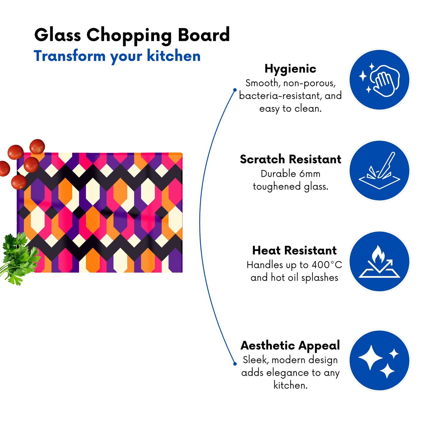 Coloured Abstract Pattern Glass Chopping Board