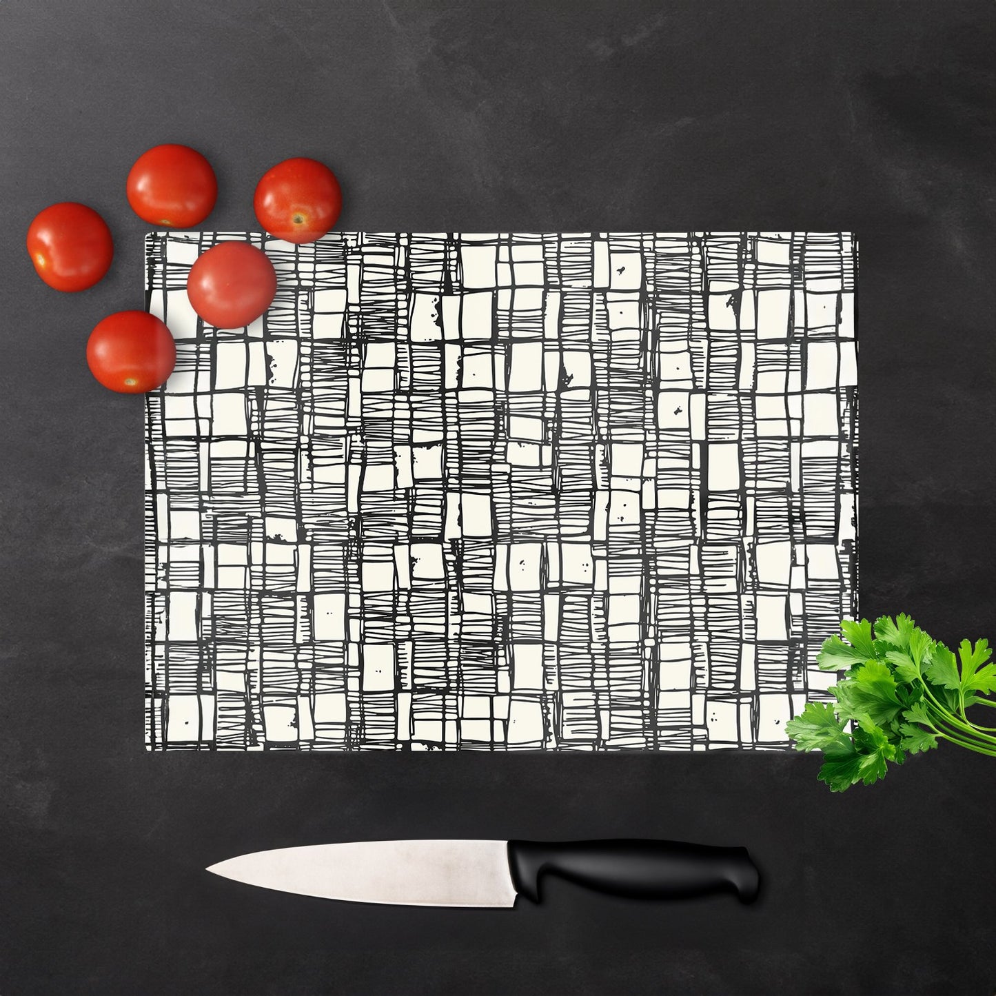 Irregular Sketched Block Textured Glass Chopping Board