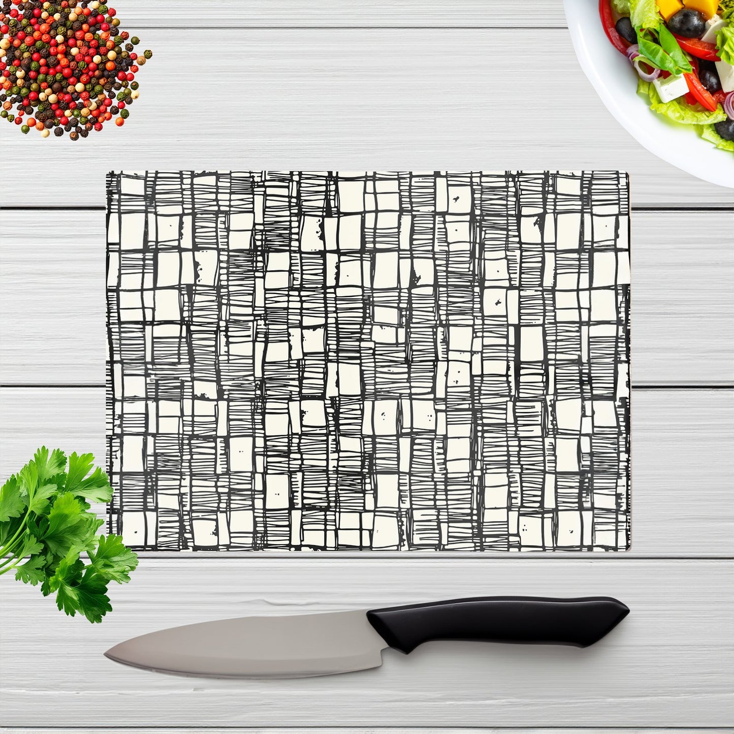 Irregular Sketched Block Textured Glass Chopping Board