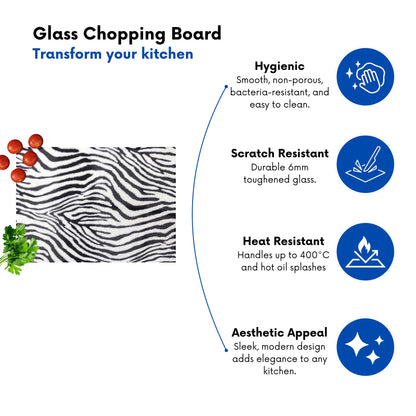 Zebra Texture Pattern Glass Chopping Board