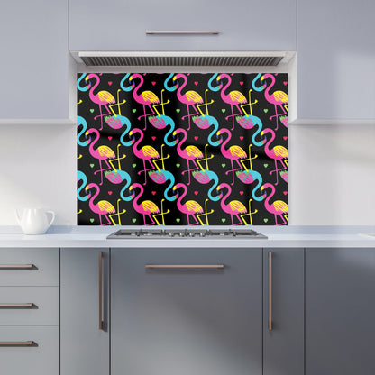 Vivid Flamingo Pattern Kitchen Splashback