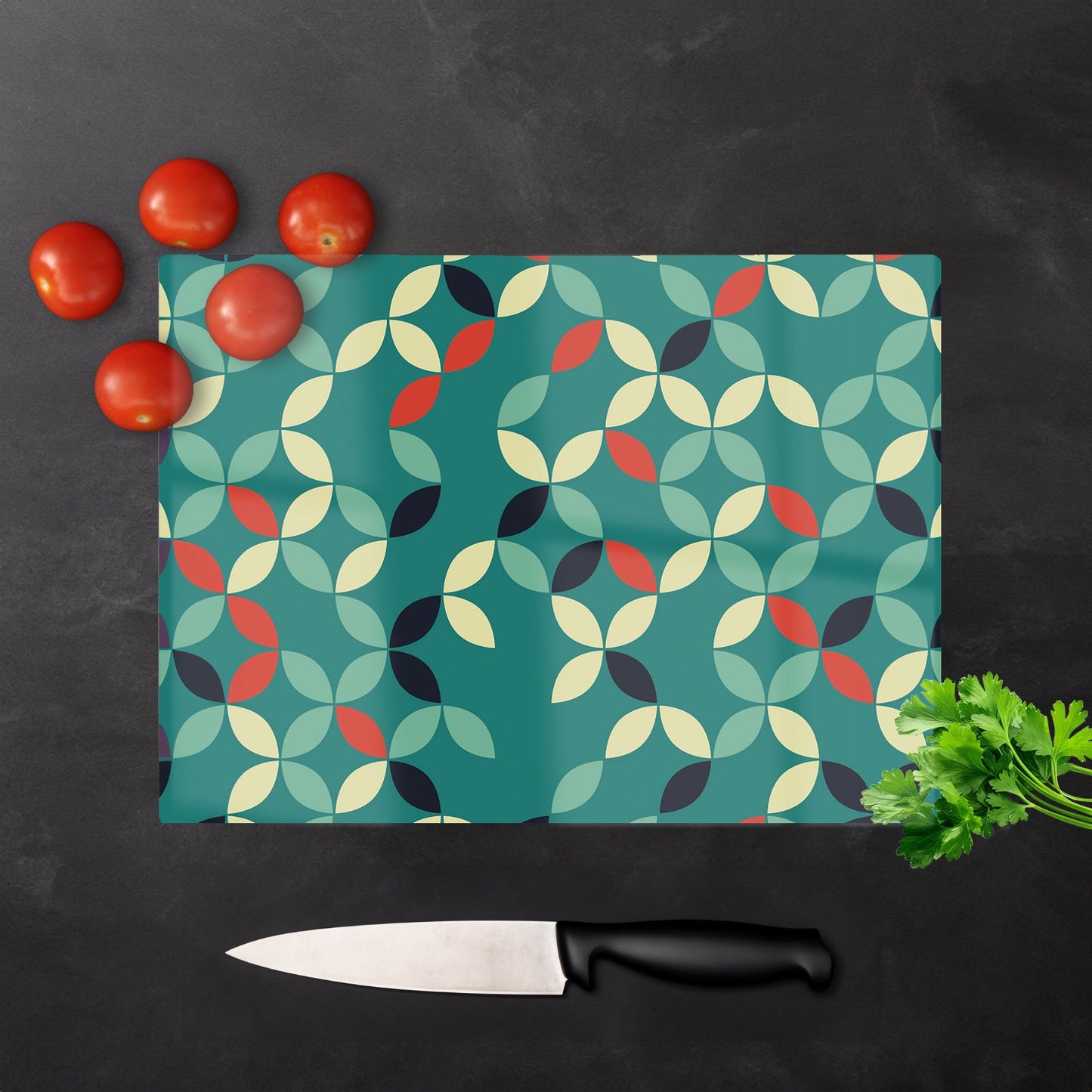 Geometric Pattern Design Glass Chopping Board