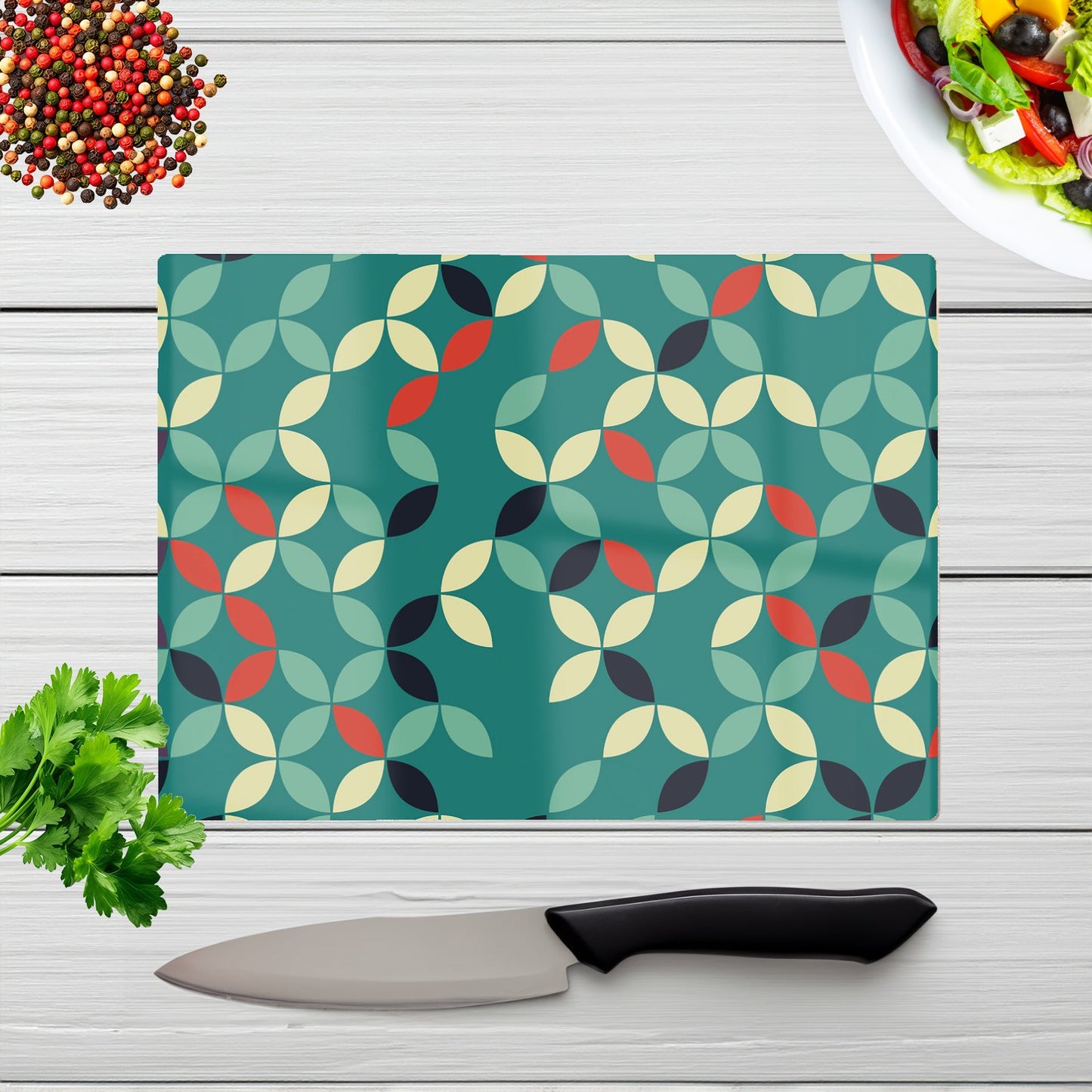 Geometric Pattern Design Glass Chopping Board