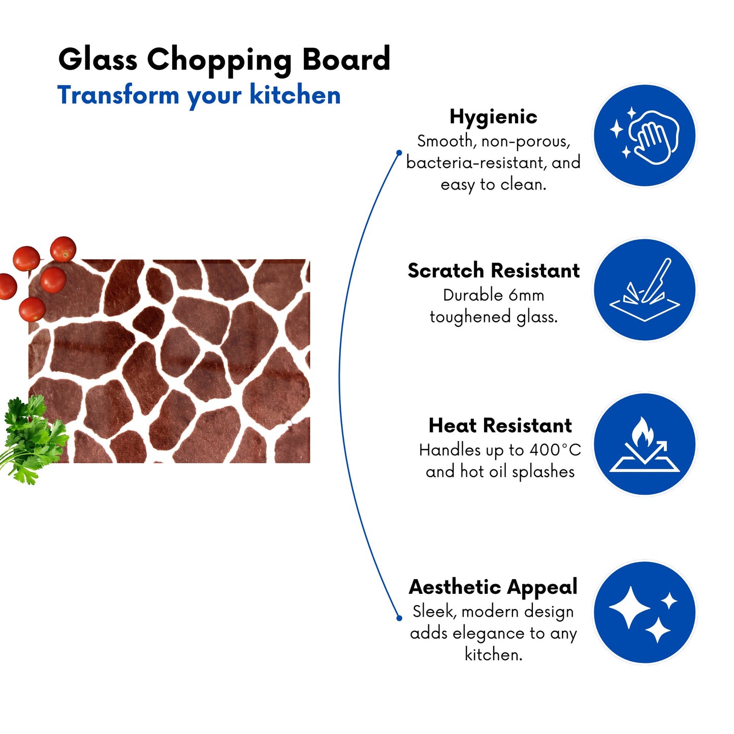 Giraffe Spots Print Glass Chopping Board
