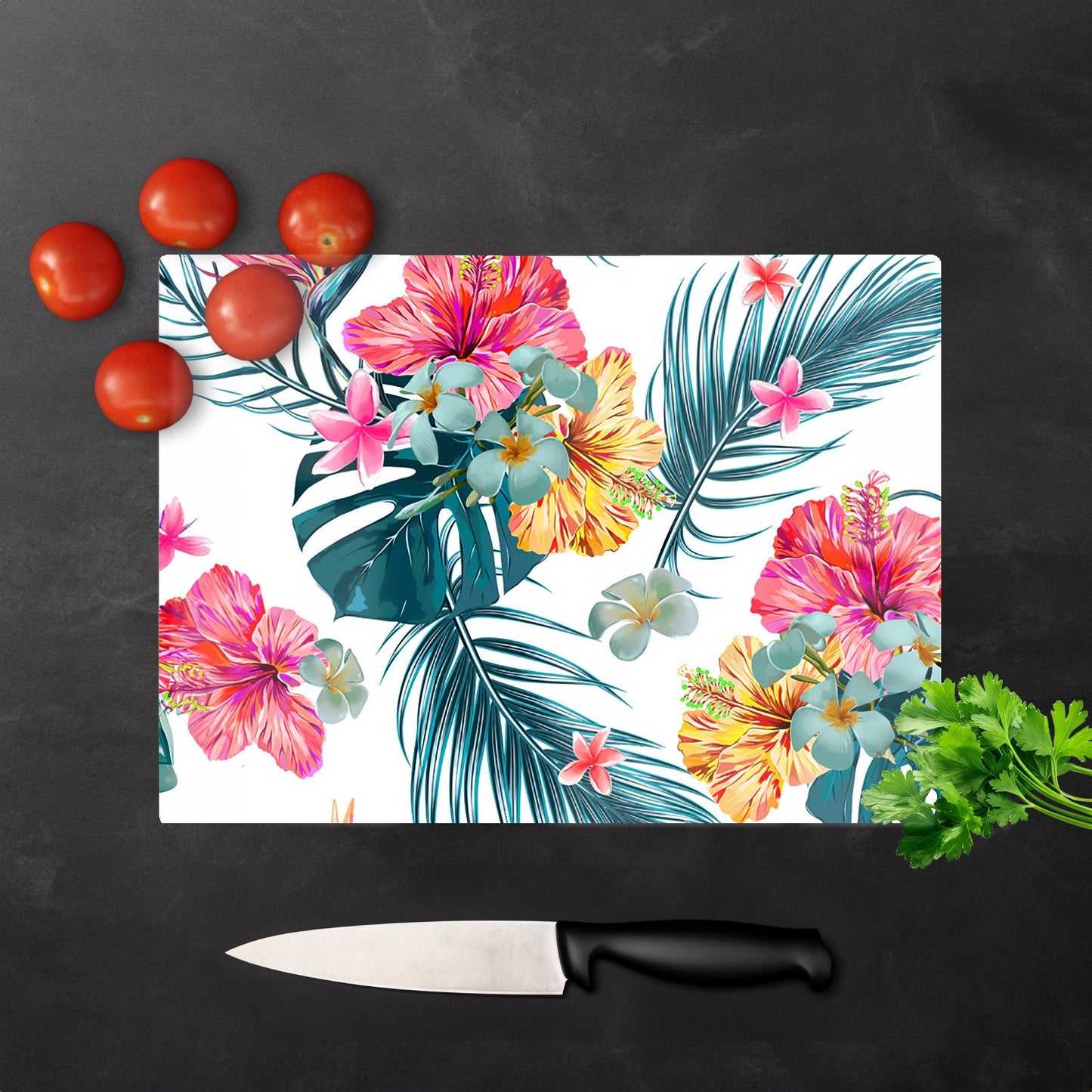 Spring Summer Flowers Glass Chopping Board