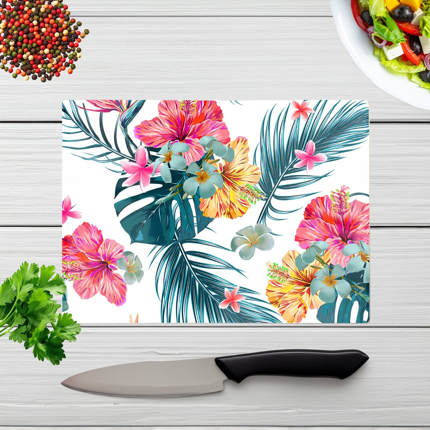 Spring Summer Flowers Glass Chopping Board