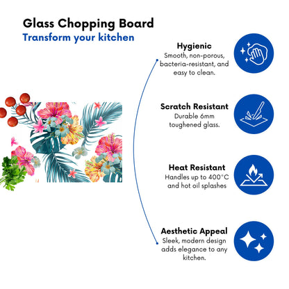 Spring Summer Flowers Glass Chopping Board