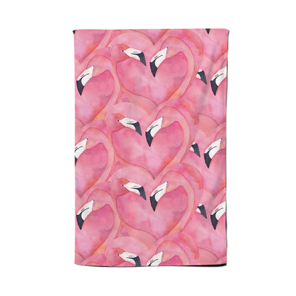 Watercolour Flamingo Hearts Tea Towel