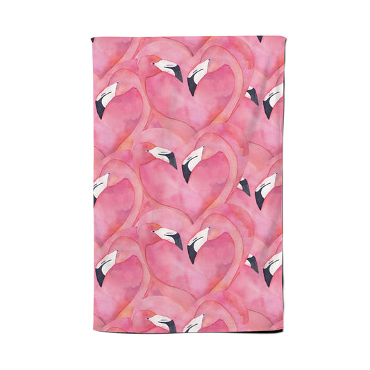 Watercolour Flamingo Hearts Tea Towel