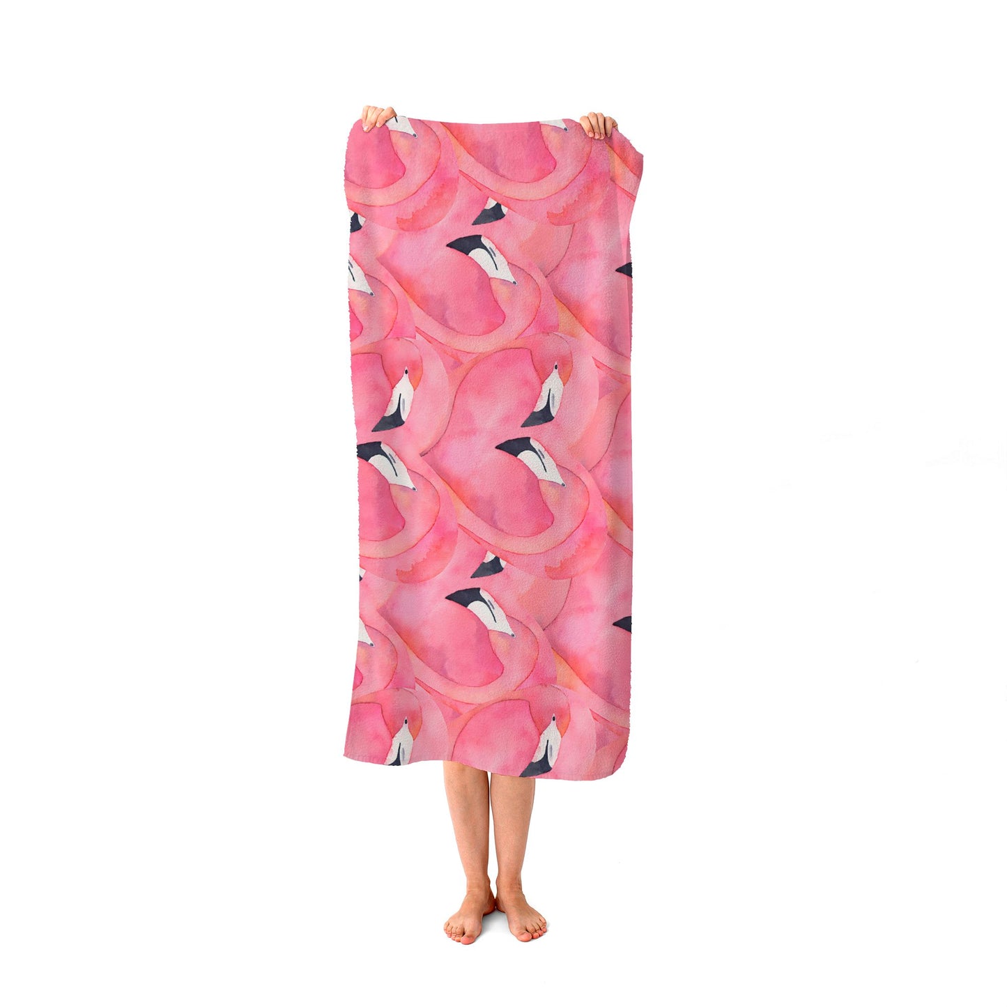 Watercolour Flamingo Hearts Beach Towel