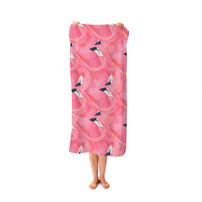 Watercolour Flamingo Hearts Beach Towel