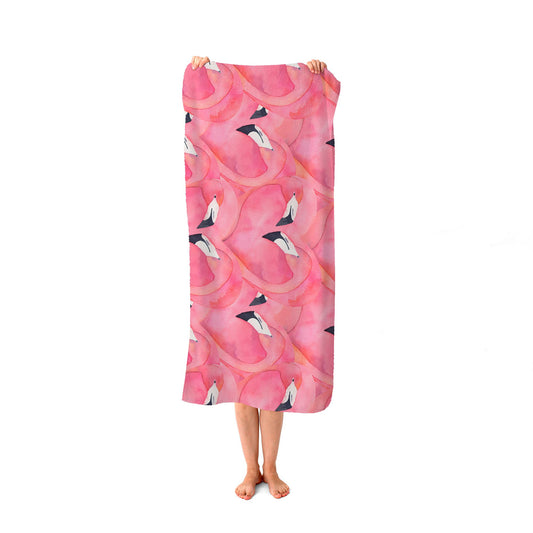 Watercolour Flamingo Hearts Beach Towel