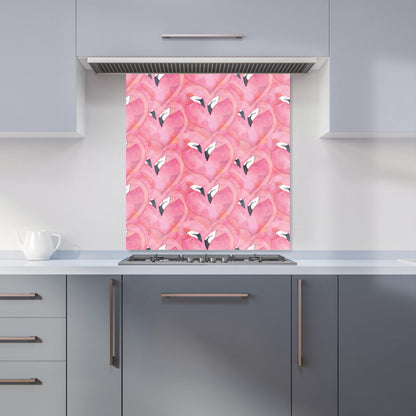 Watercolour Flamingo Hearts Kitchen Splashback
