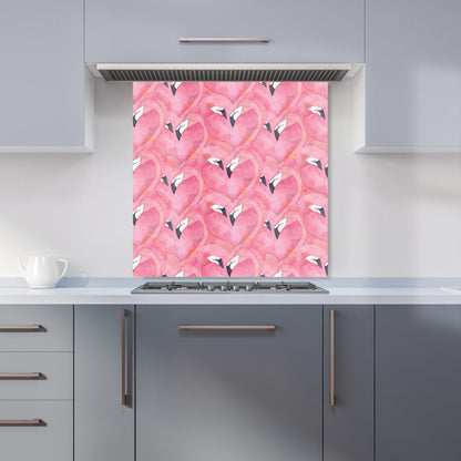 Watercolour Flamingo Hearts Kitchen Splashback
