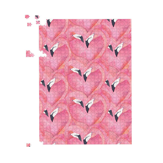 Watercolour Flamingo Hearts Jigsaw Puzzle