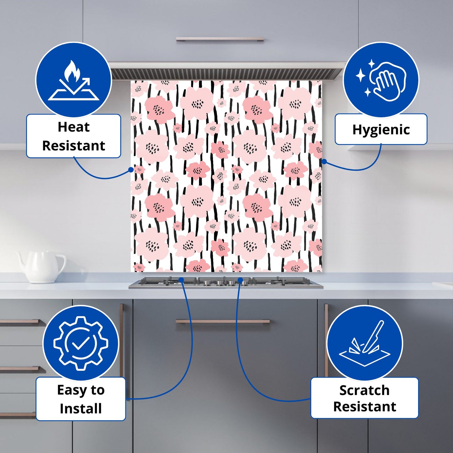 Pastel Pink Flowers Kitchen Splashback