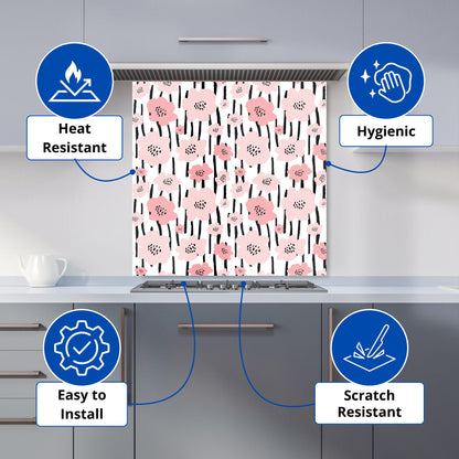Pastel Pink Flowers Kitchen Splashback