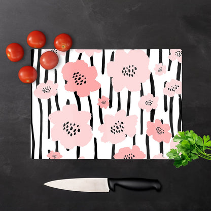 Pastel Pink Flowers Glass Chopping Board