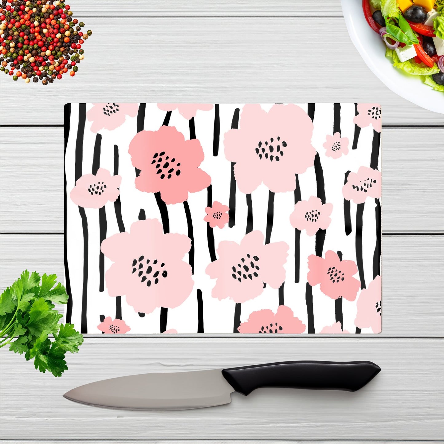 Pastel Pink Flowers Glass Chopping Board