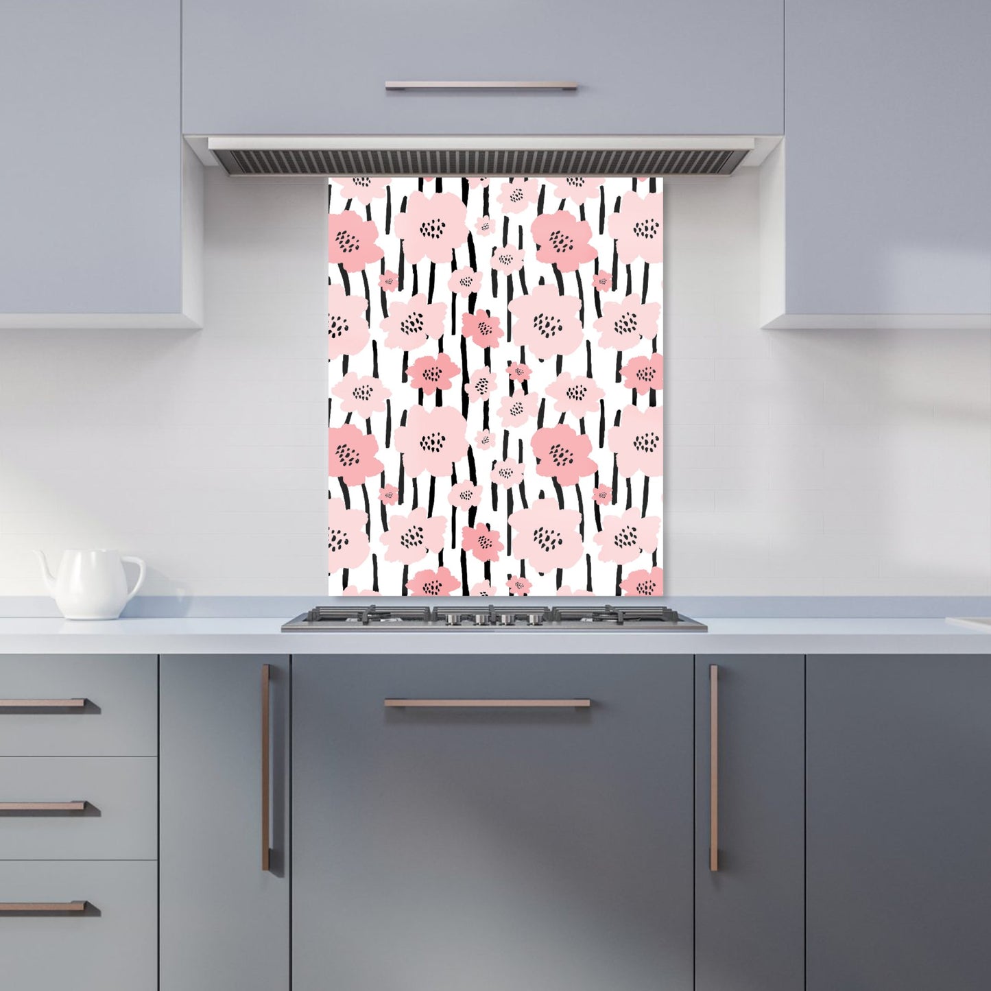 Pastel Pink Flowers Kitchen Splashback