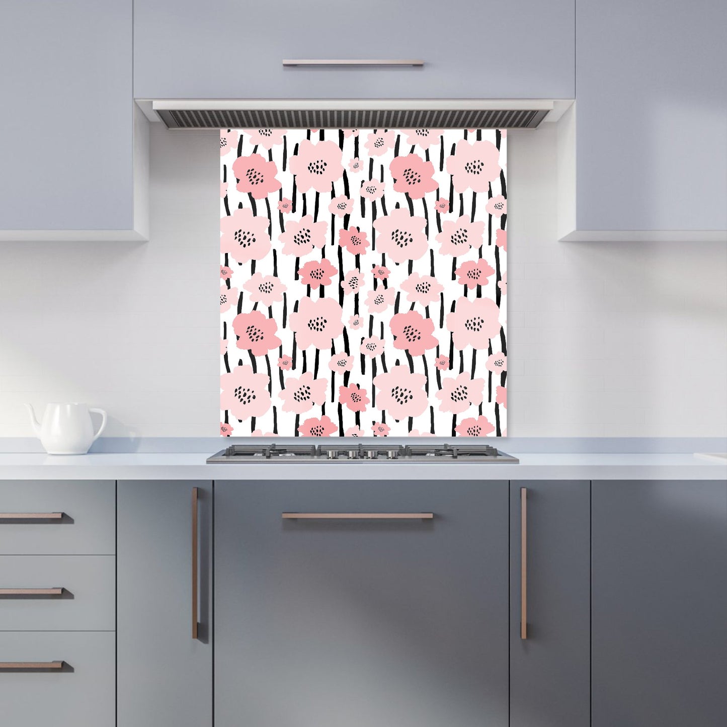 Pastel Pink Flowers Kitchen Splashback