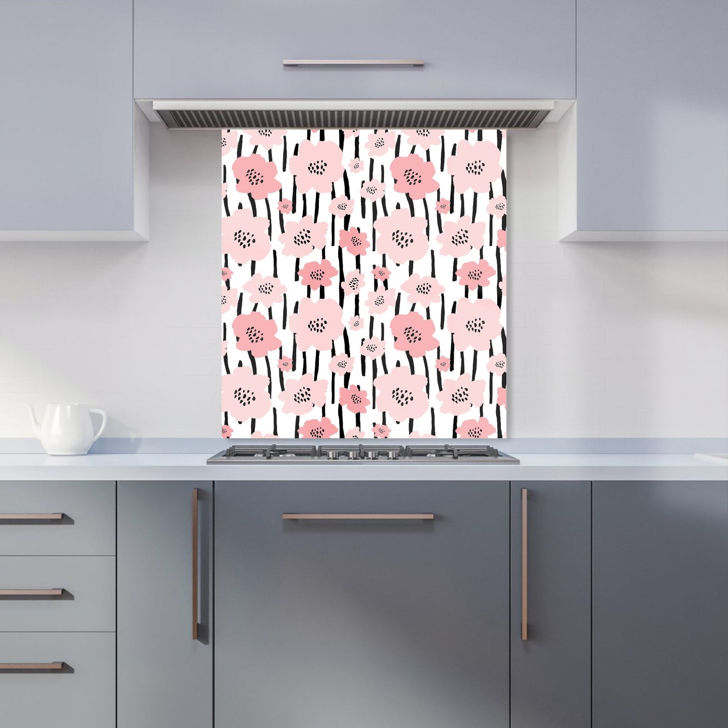 Pastel Pink Flowers Kitchen Splashback