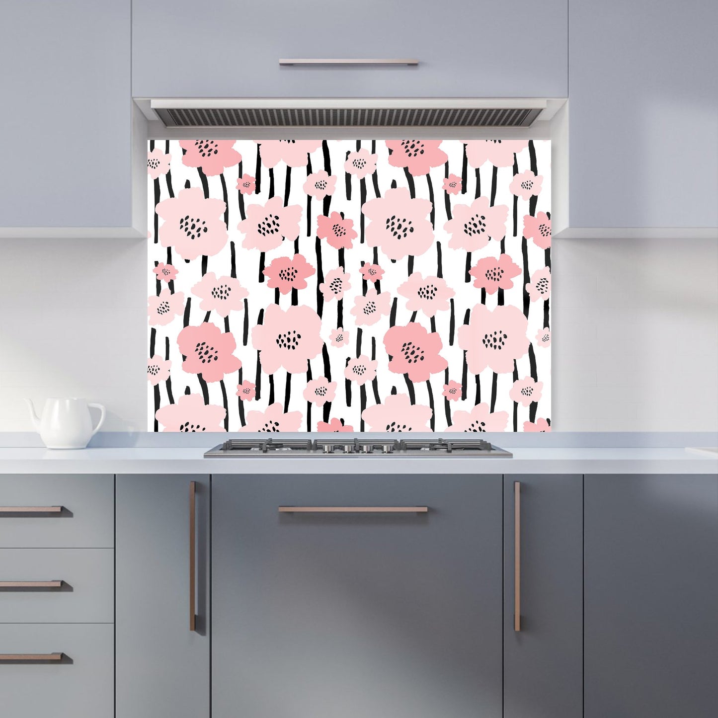 Pastel Pink Flowers Kitchen Splashback