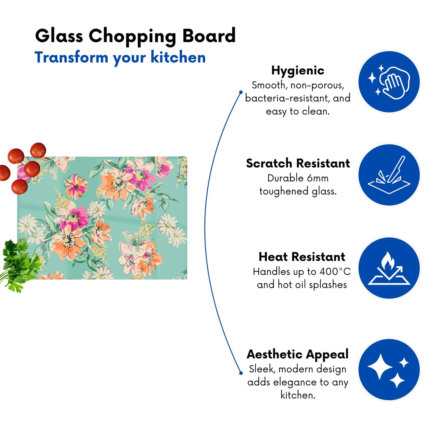 Bright Flower Sketch Glass Chopping Board