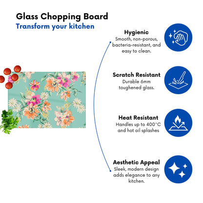 Bright Flower Sketch Glass Chopping Board