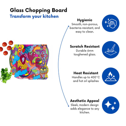 Motley Doodling Love Glass Chopping Board