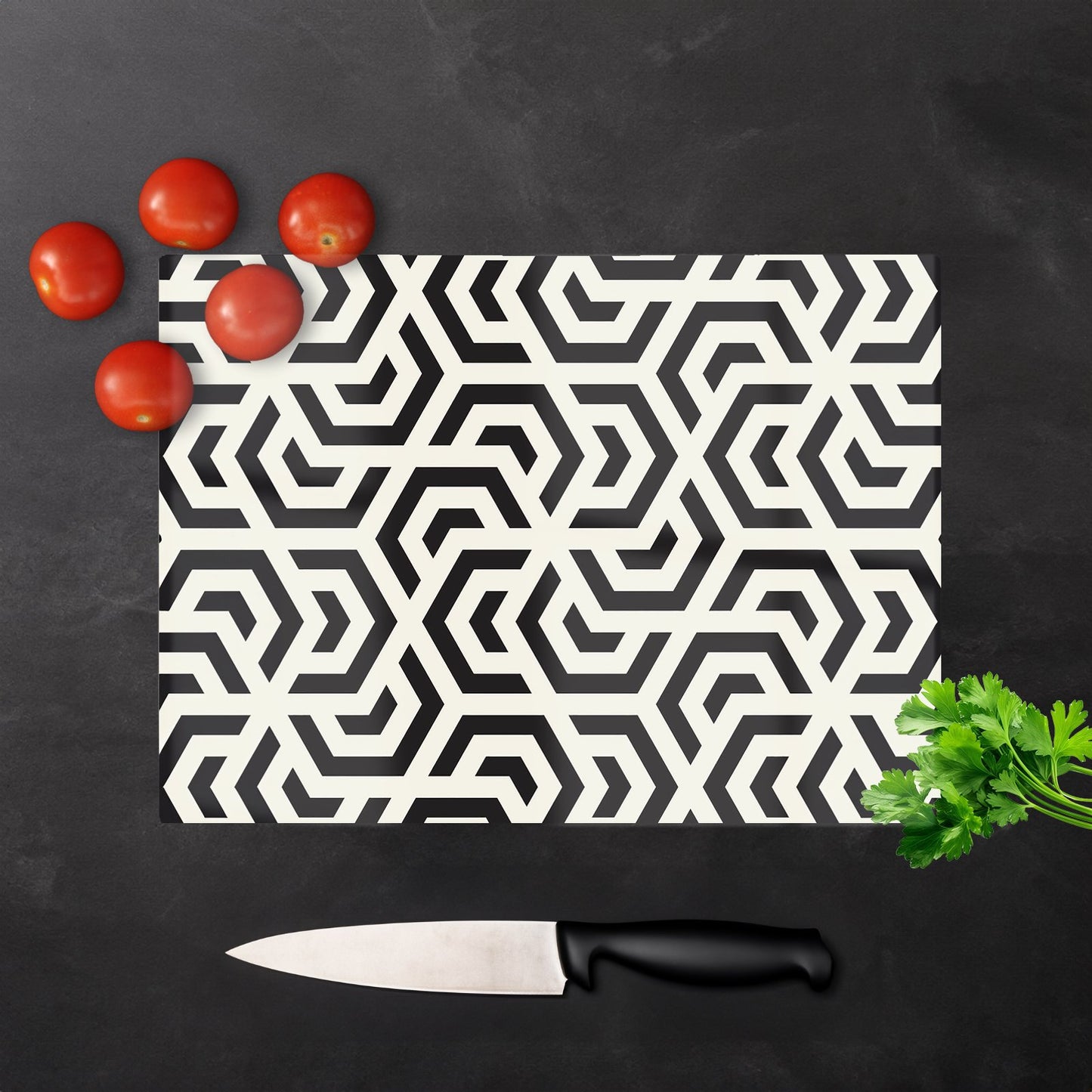 Hexagonal Geometric Pattern Glass Chopping Board