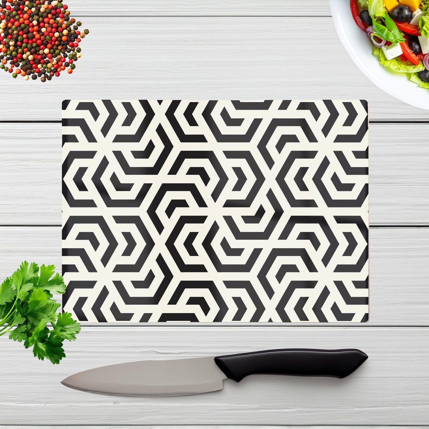 Hexagonal Geometric Pattern Glass Chopping Board