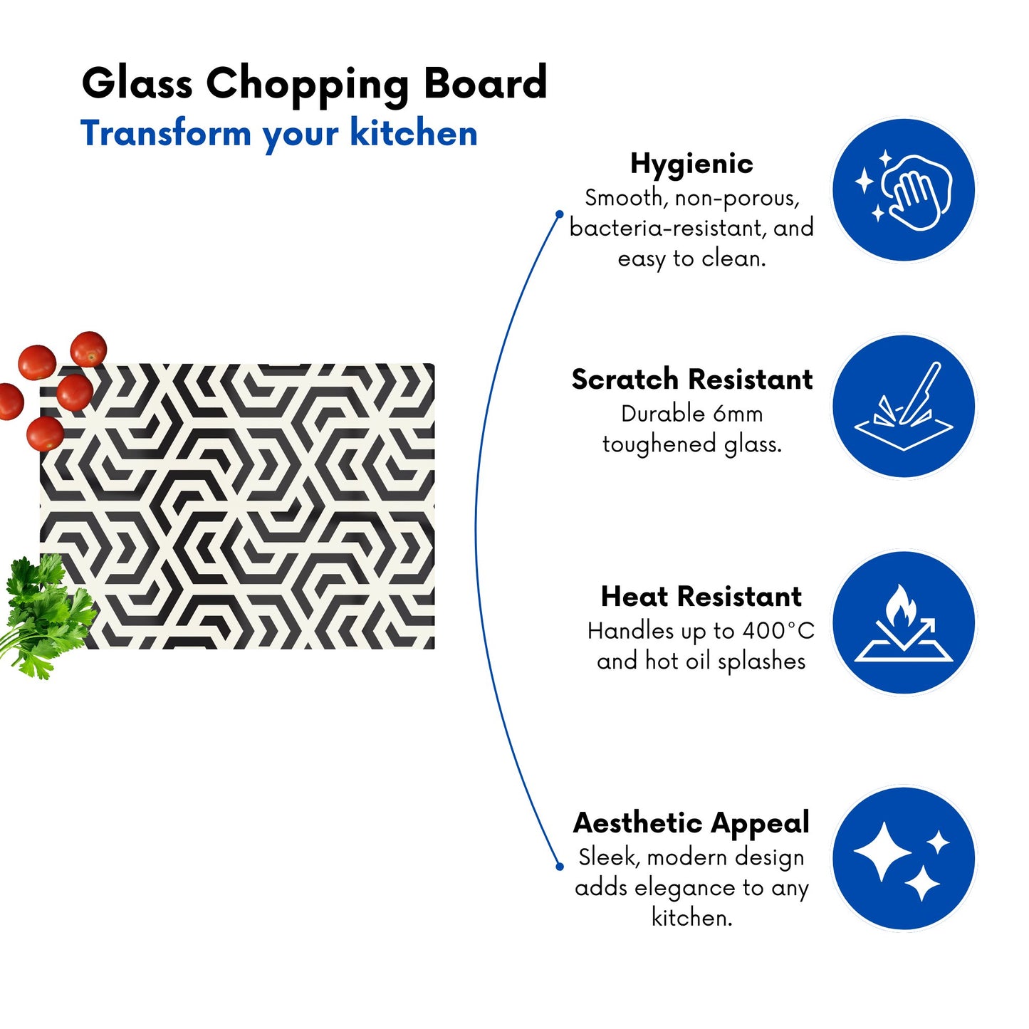 Hexagonal Geometric Pattern Glass Chopping Board