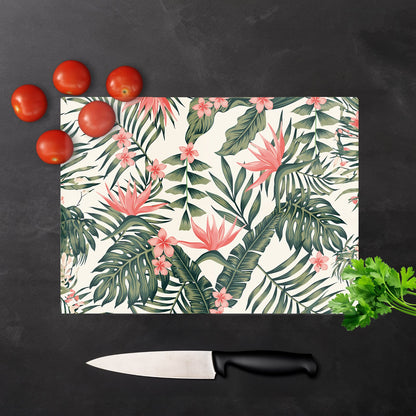 Dark Tropical Green Leaves Glass Chopping Board