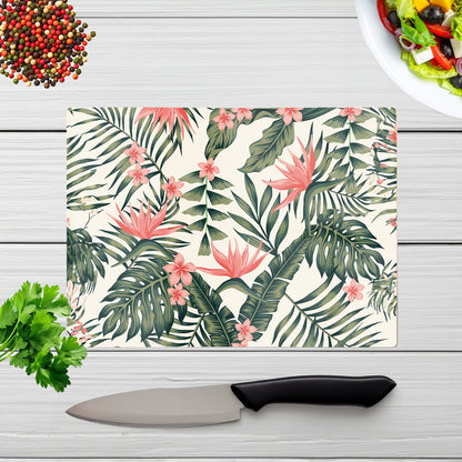 Dark Tropical Green Leaves Glass Chopping Board