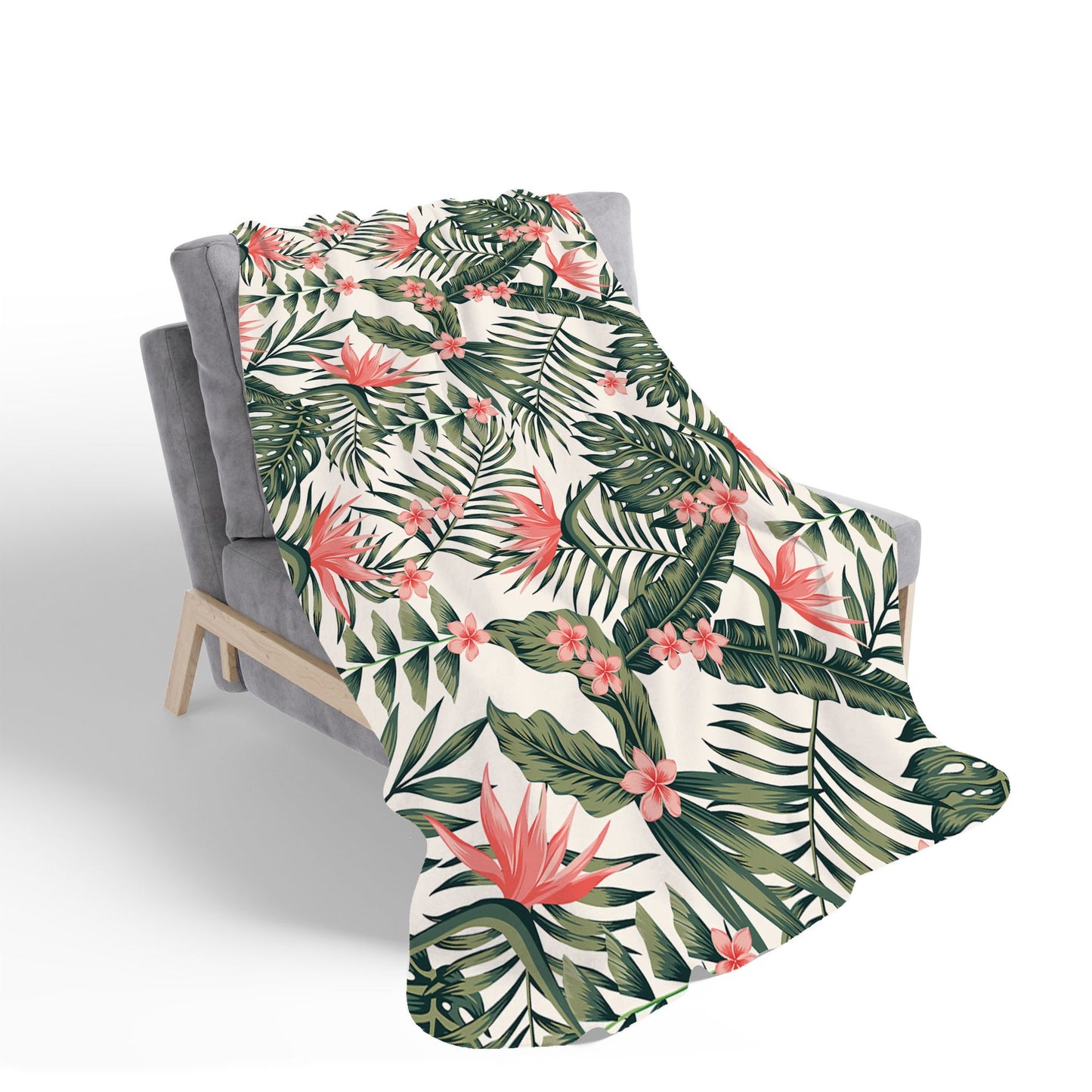Dark Tropical Green Leaves Sherpa Blanket