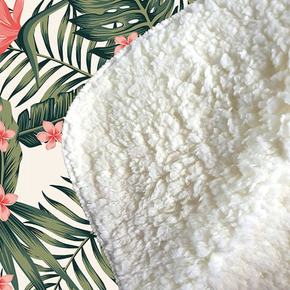 Dark Tropical Green Leaves Sherpa Blanket