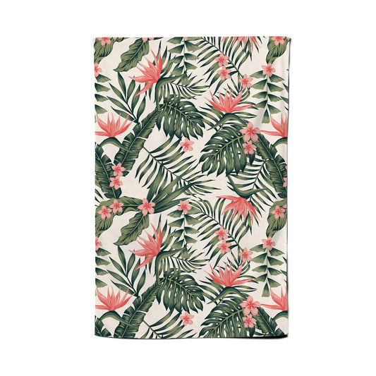 Dark Tropical Green Leaves Tea Towel