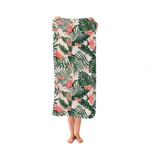 Dark Tropical Green Leaves Beach Towel