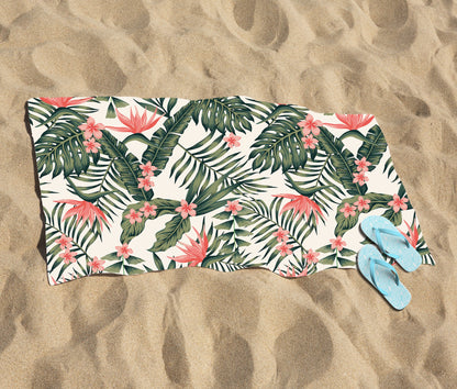Dark Tropical Green Leaves Beach Towel