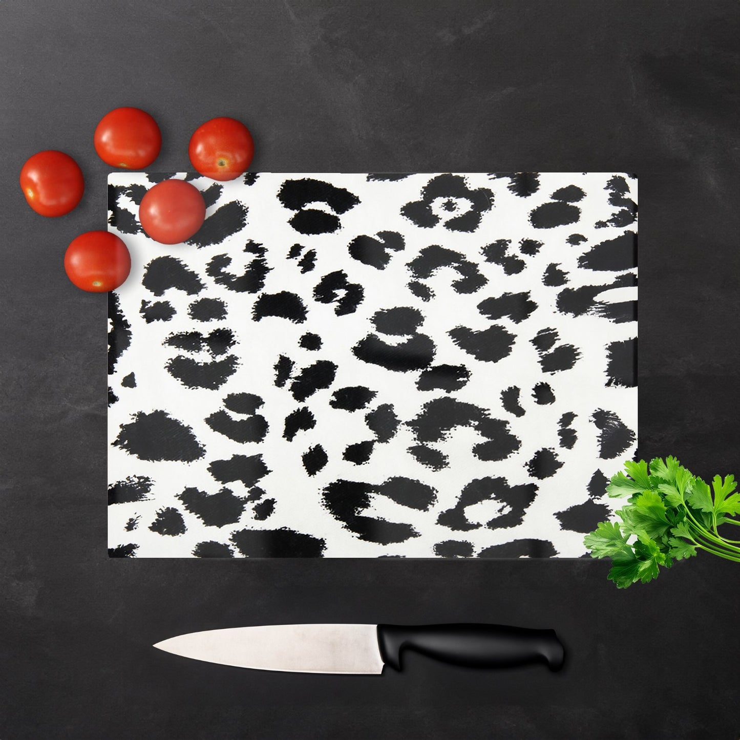 Black Leopard Print Glass Chopping Board