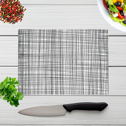 Monochrome Pencil Scribble Glass Chopping Board
