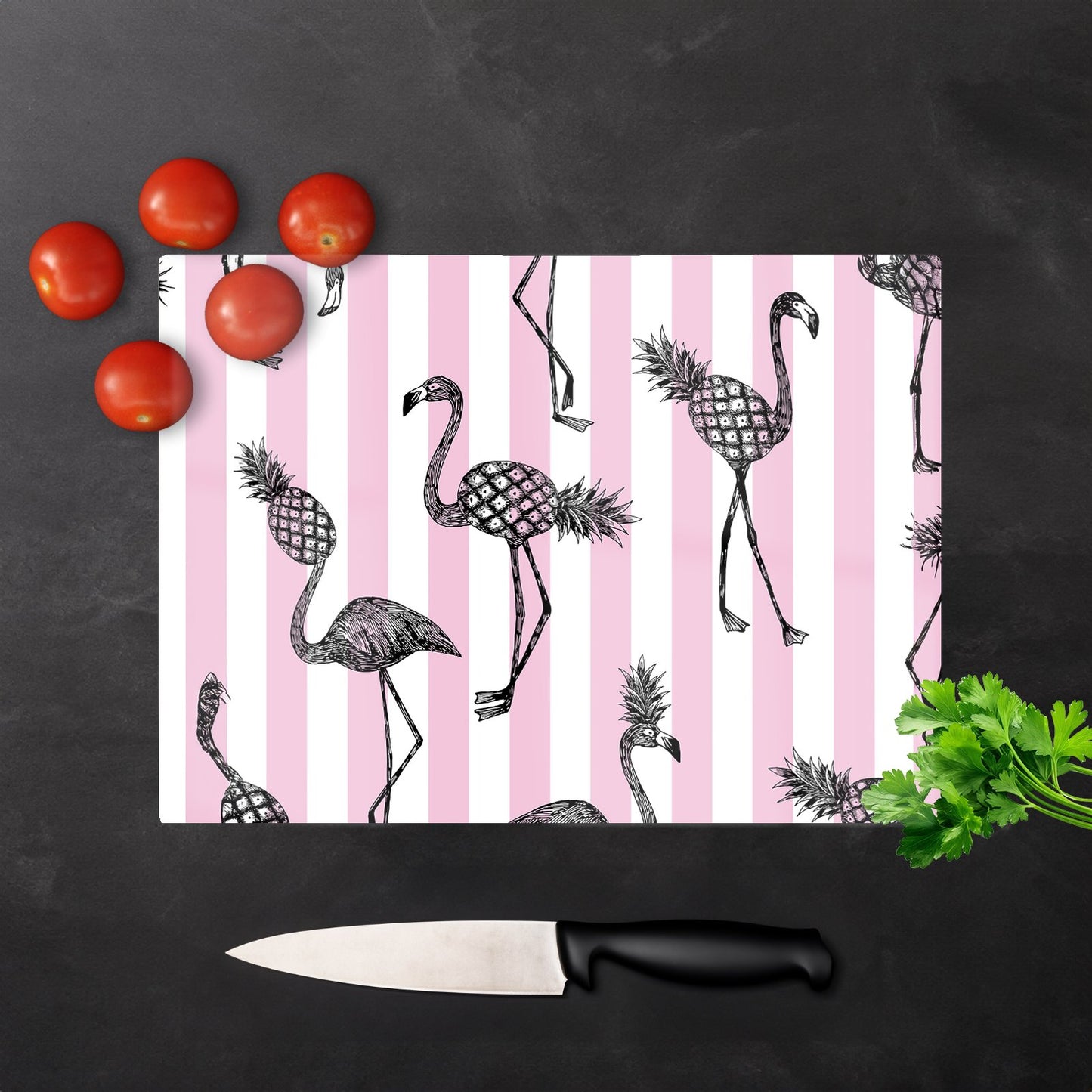 Pineapple Flamingo Glass Chopping Board