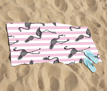 Pineapple Flamingo Beach Towel
