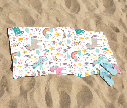 Unicorn And Rainbows Beach Towel